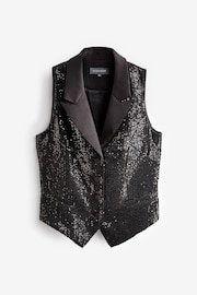 Sosandar Black Sequin Waistcoat Jacket With Satin Detail - Image 6 of 6