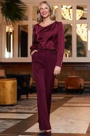 Sosandar Burgundy Red Satin Cowl Neck Top - Image 3 of 5