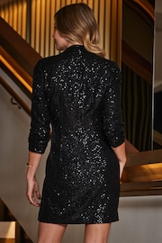 Sosandar Black Sequin Ruched Sleeve Blazer Dress - Image 2 of 4