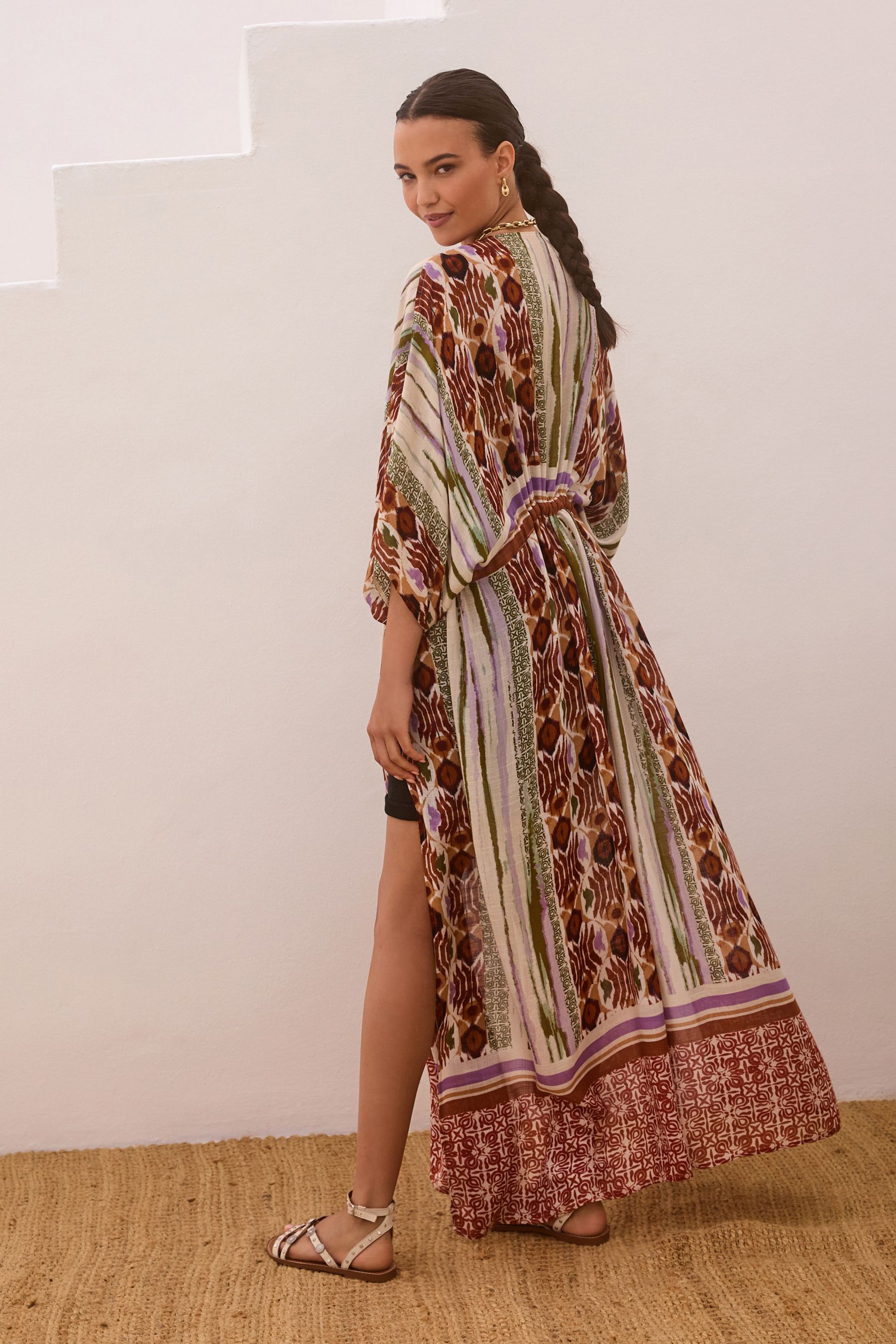 Buy Multicolore a imprime azteque Tenue de kimono maxi nouee a la taille from Next France