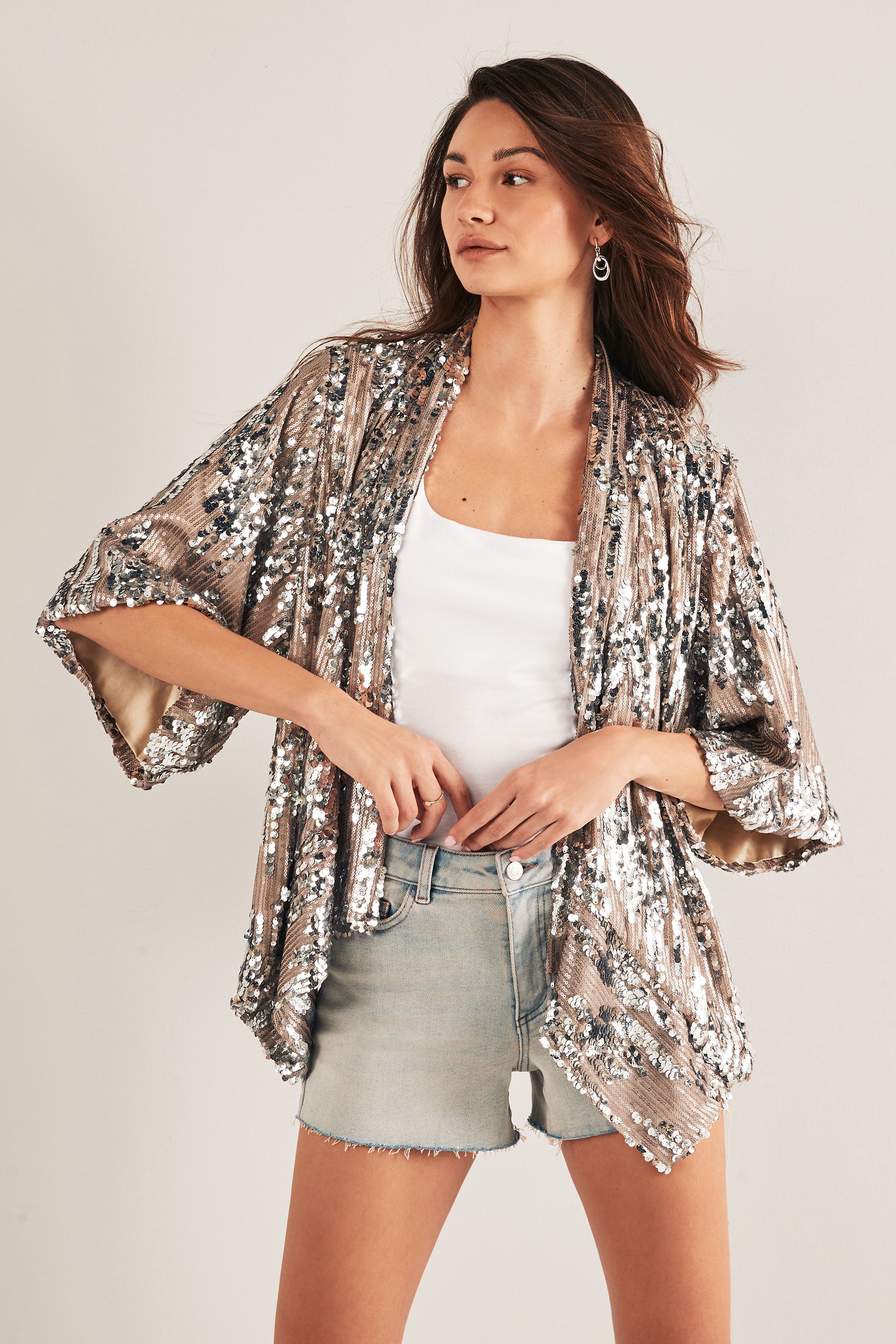 Silver Sequin Jacket Cover Up