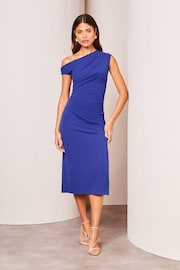 Lipsy Cobalt Blue Petite Drape One Shoulder Ruched Midi Dress - Image 3 of 4