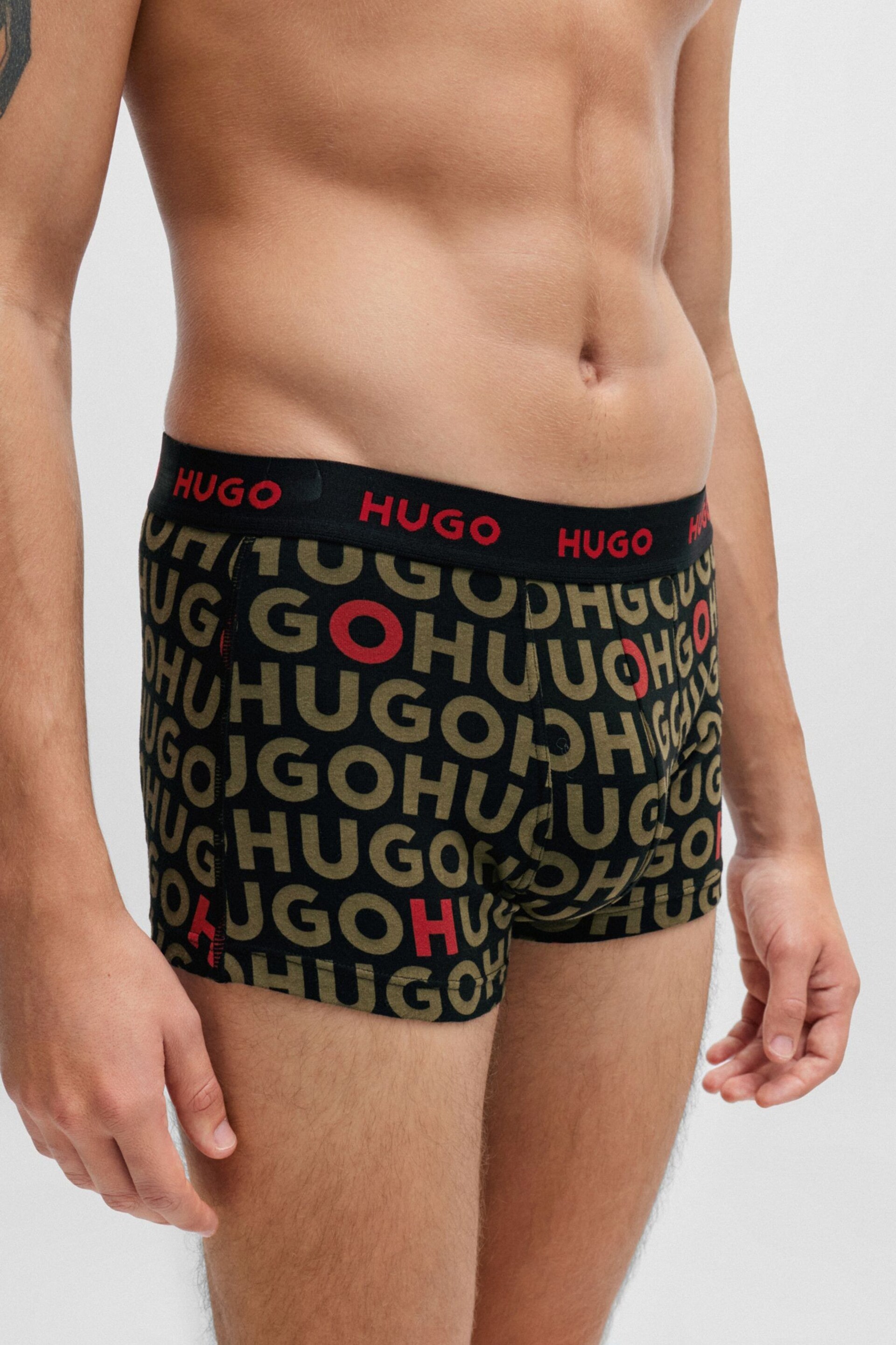 HUGO Green Stretch Cotton Trunks 3 Pack With Logo Waistbands - Image 6 of 7