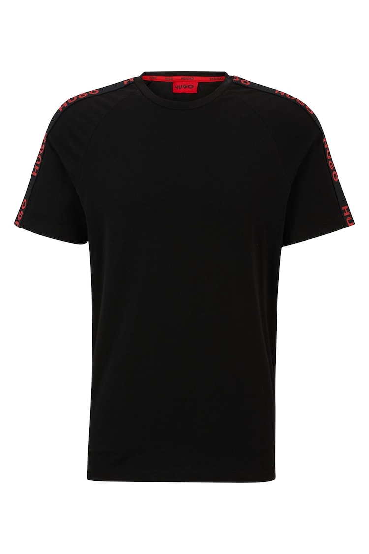 HUGO Black Relaxed Fit T-Shirt in Stretch Cotton With Logo Tape - Image 5 of 5