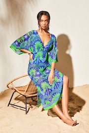 Lipsy Blue Green Printed V Neck Split Detail Cover Up - Image 3 of 4