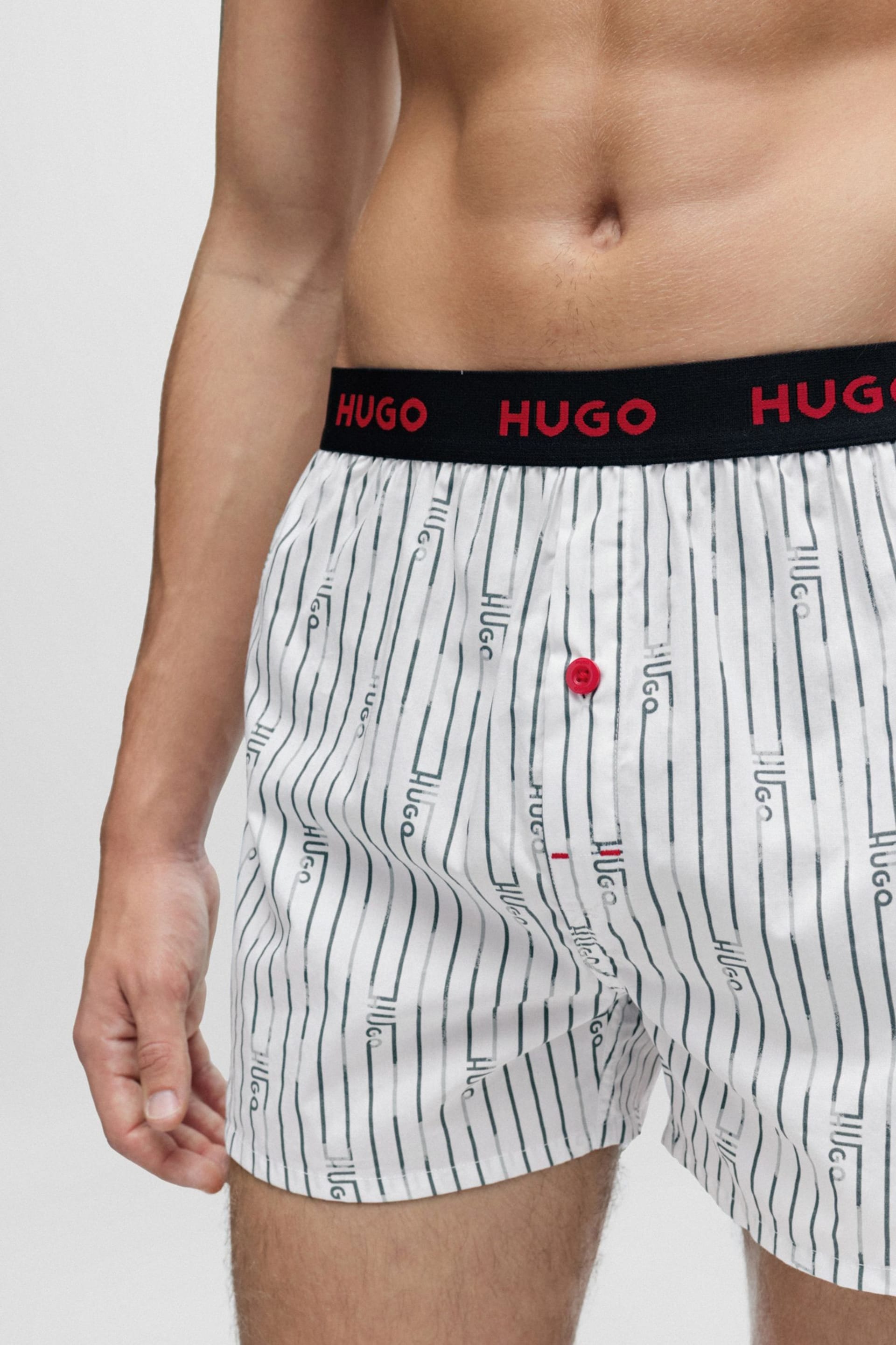 HUGO Green Cotton Boxers Shorts With Logo Waistbands 3 Pack - Image 6 of 6