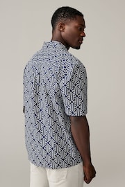 Navy Blue Linen Blend Printed Short Sleeve Shirt - Image 3 of 8