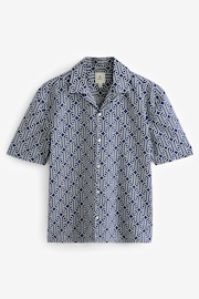 Navy Blue Linen Blend Printed Short Sleeve Shirt - Image 6 of 8