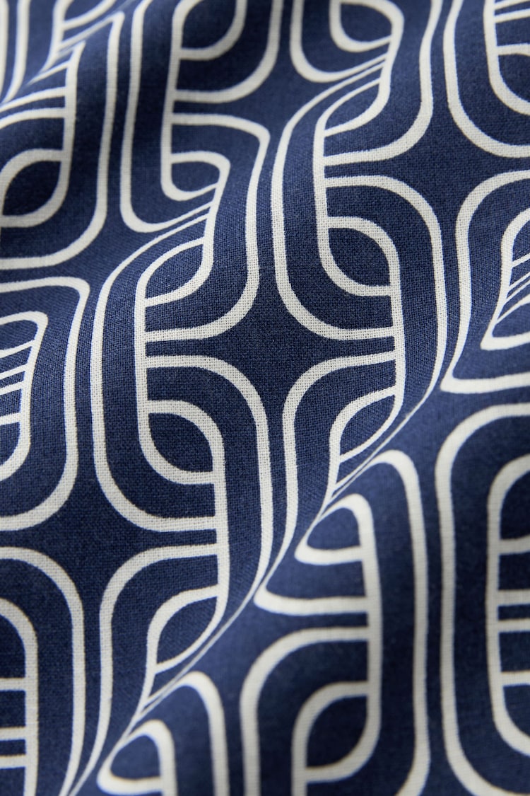 Navy Blue Linen Blend Printed Short Sleeve Shirt - Image 8 of 8