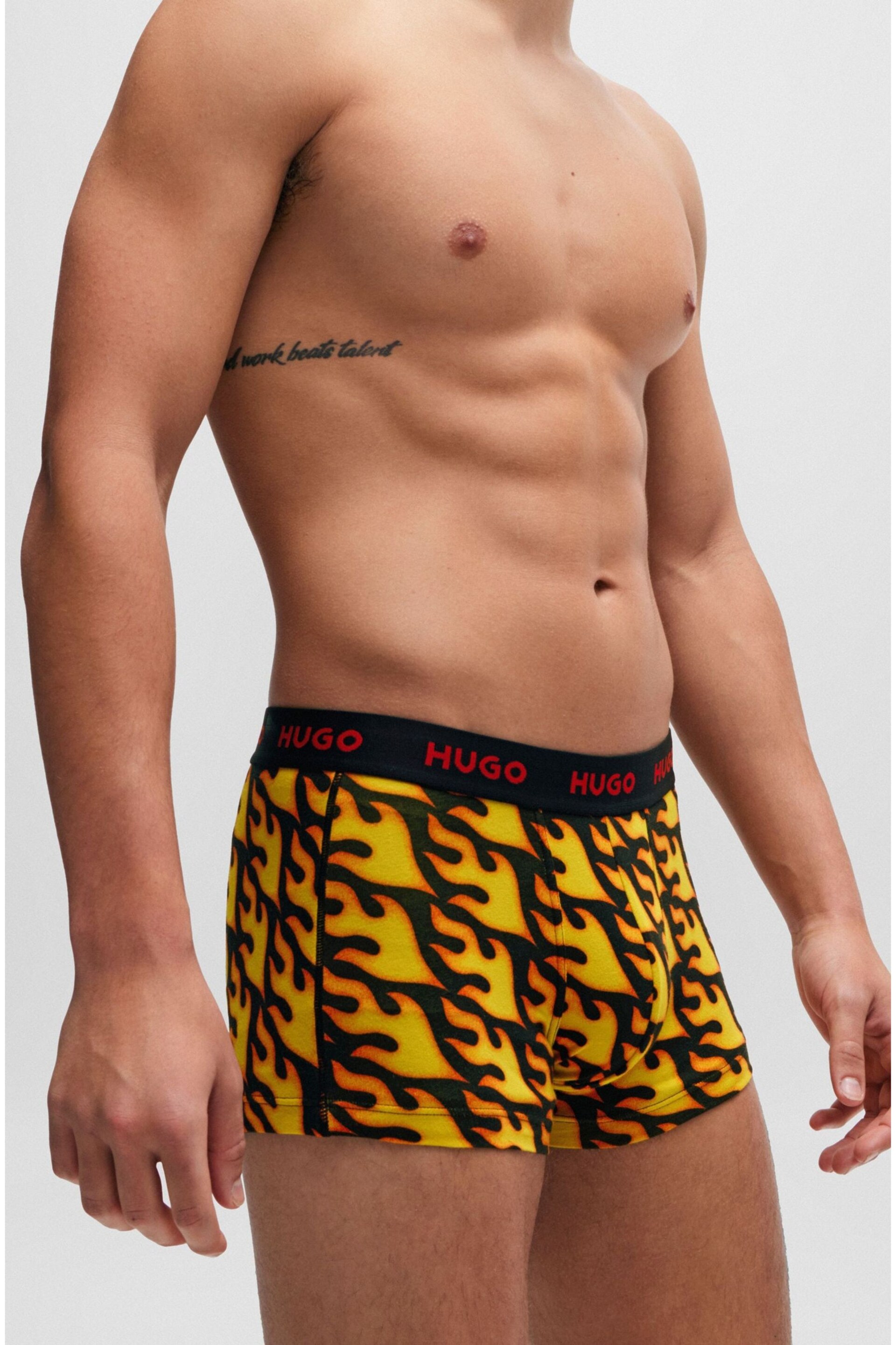 HUGO Red Patterned Stretch Cotton Logo Waistband 3-Pack Boxer Trunk - Image 6 of 7