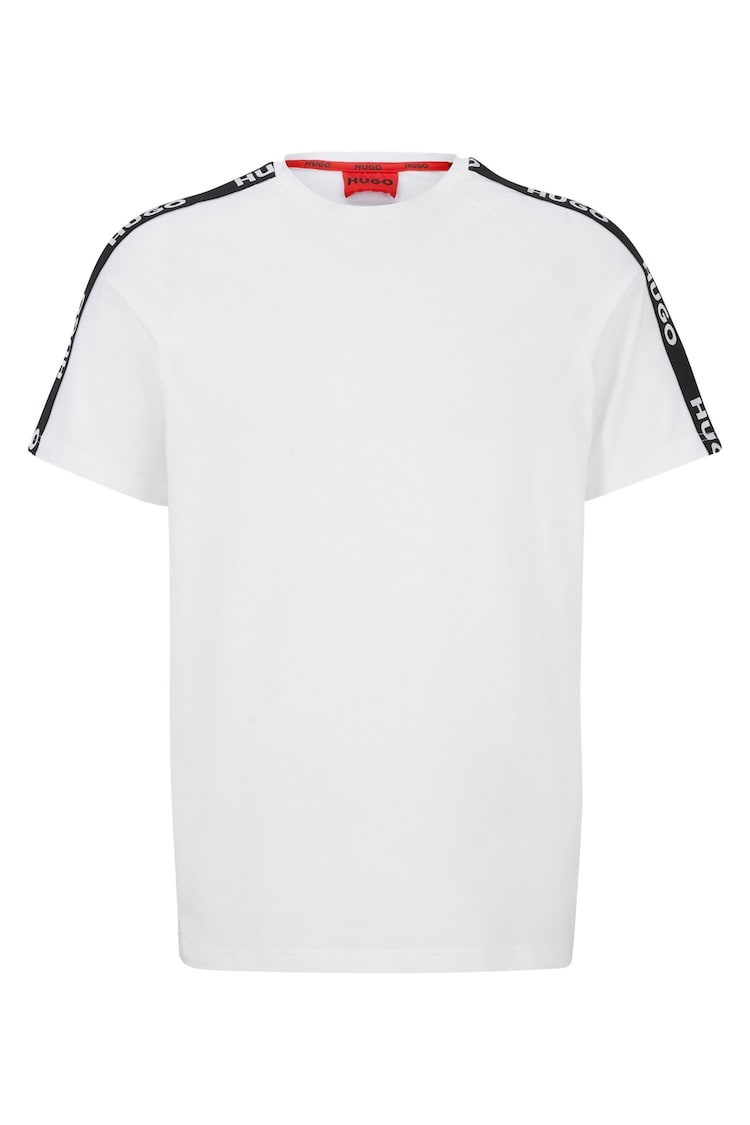 HUGO White Relaxed Fit T-Shirt in Stretch Cotton With Logo Tape - Image 5 of 5