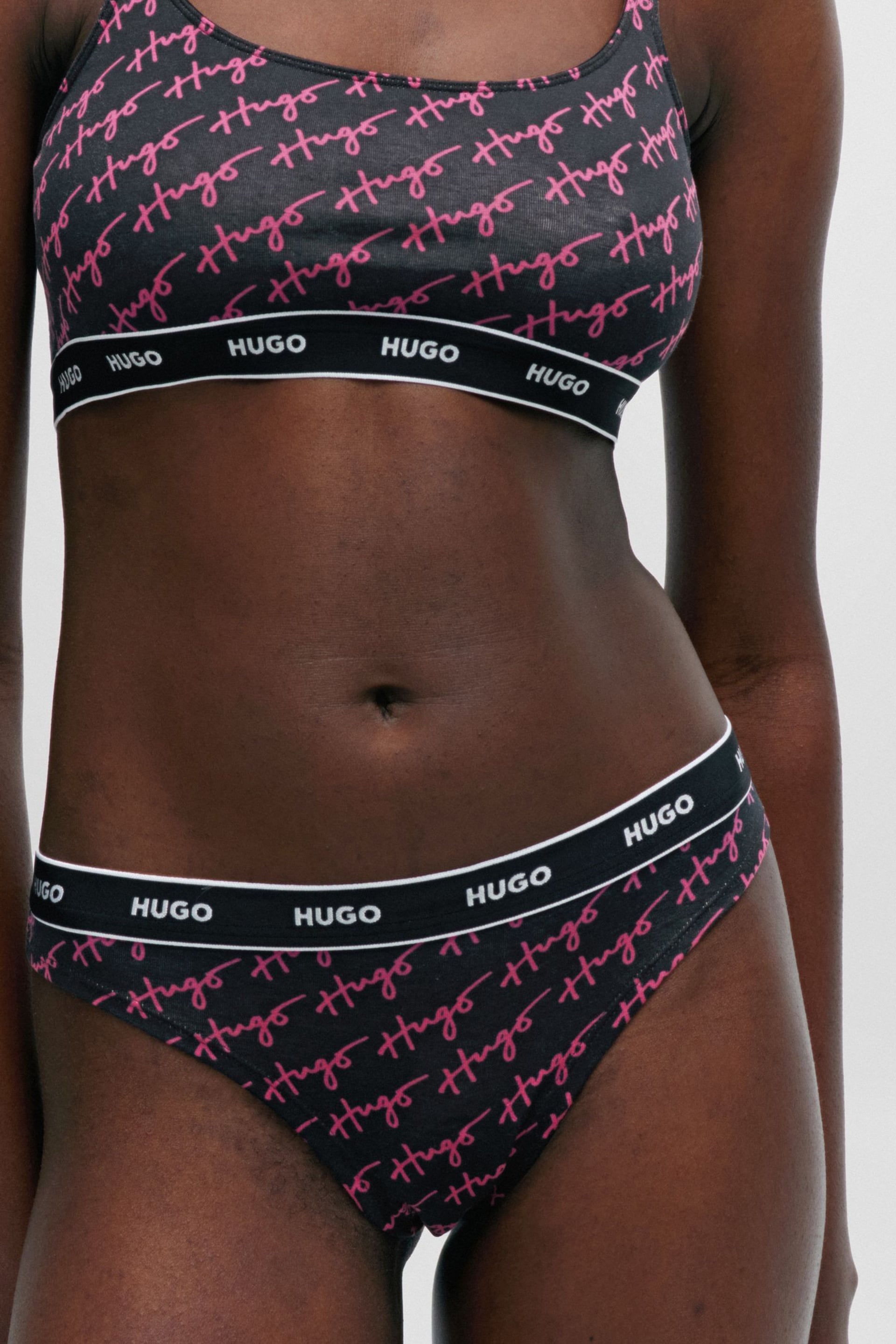 HUGO Purple Stretch-Cotton Thongs Pack Of 3 With Logo Waistbands - Image 5 of 5