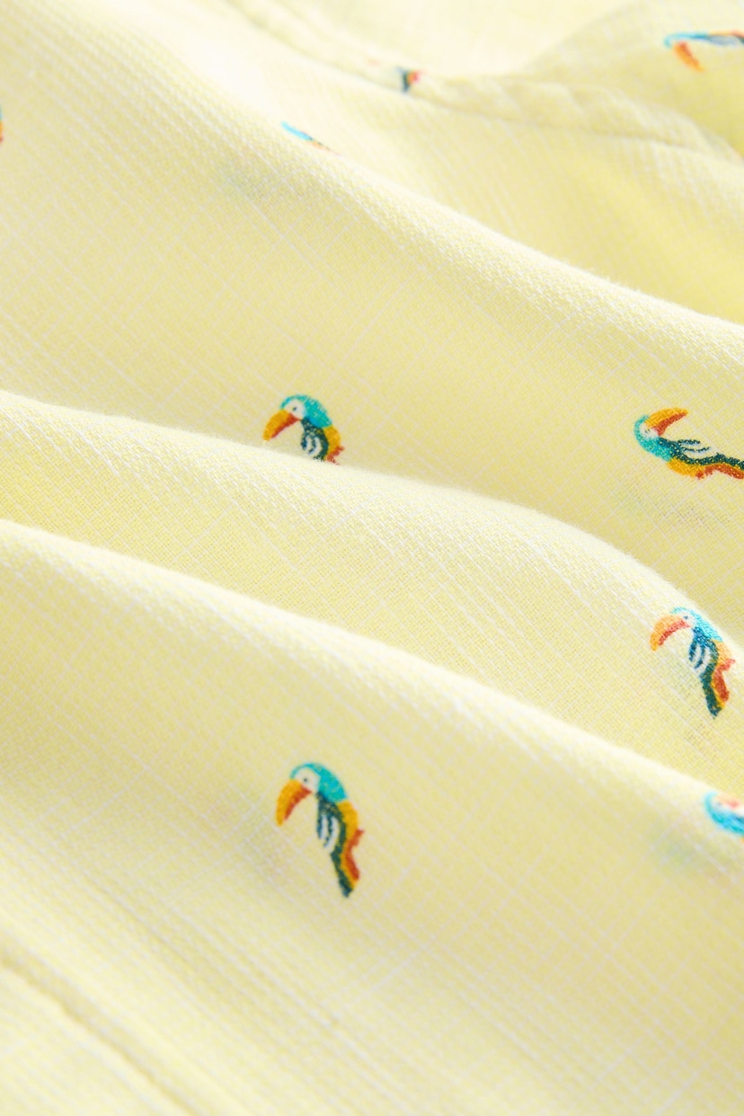 Yellow Linen Blend Printed Short Sleeve Shirt - Image 6 of 6