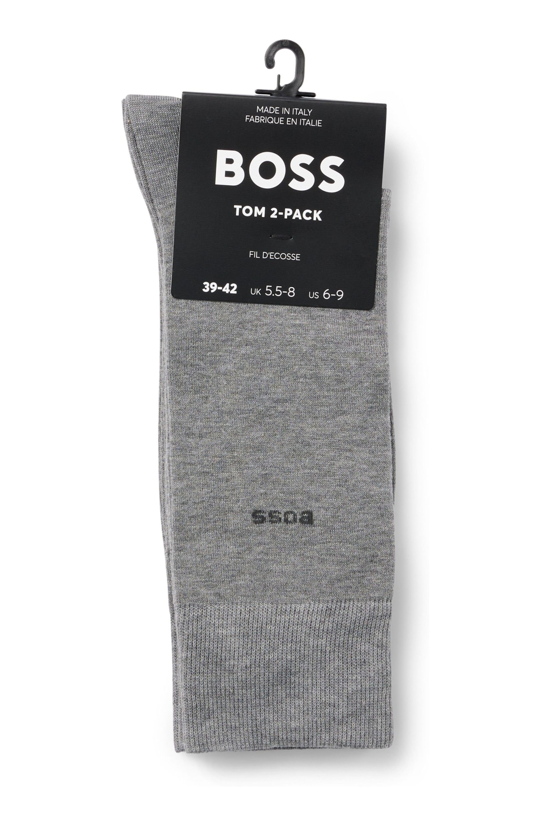 BOSS Grey Regular Length Logo 2 Pack Socks - Image 2 of 3