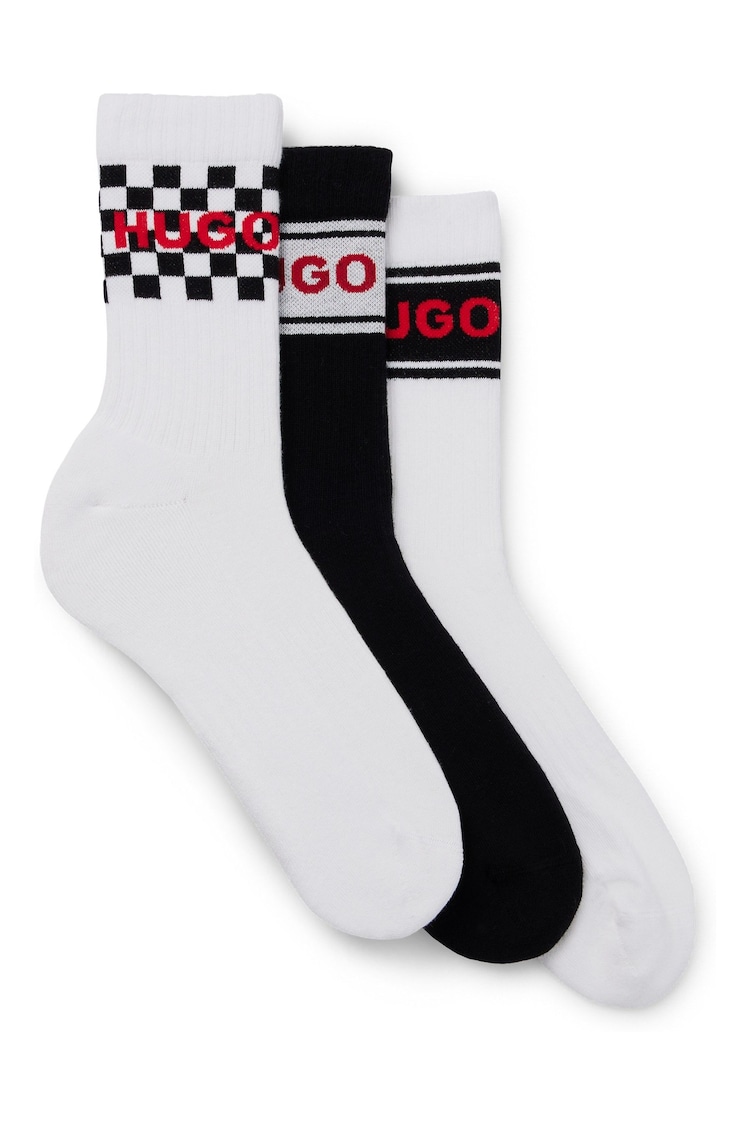 HUGO White/Black Regular Length Racer Logo Socks 3 Pack - Image 1 of 3