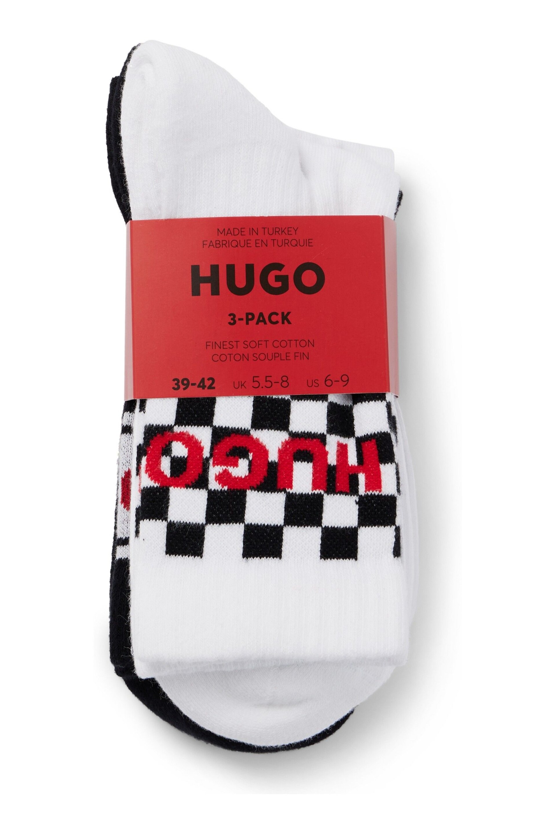 HUGO Regular Length Racer Logo Socks 3 Pack - Image 2 of 3