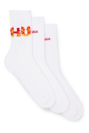 HUGO Regular Length Flame Logo White Socks 3 Pack - Image 1 of 3