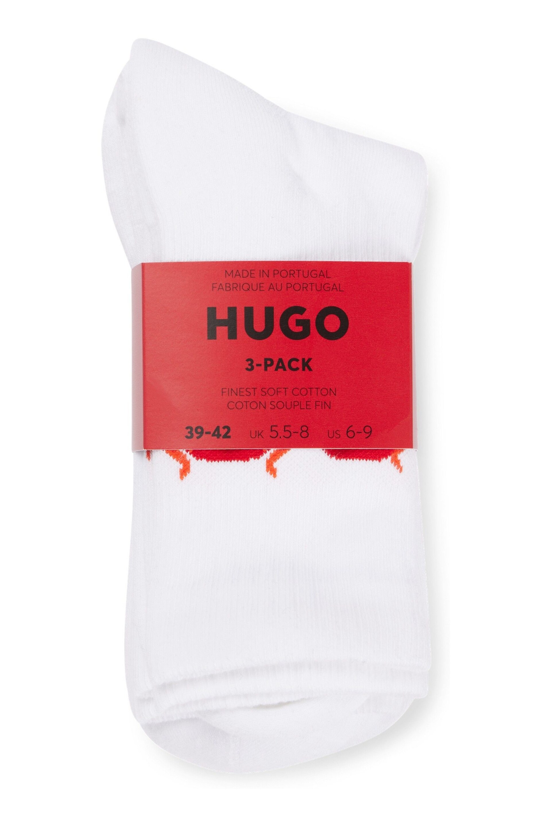 HUGO Regular Length Flame Logo White Socks 3 Pack - Image 2 of 3