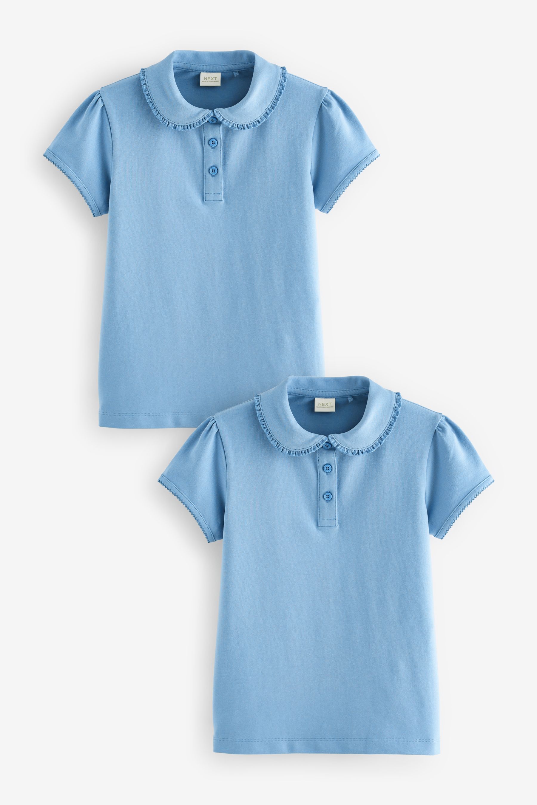 Buy Blue Cotton Stretch Frill Collar School Polo Tops 2 Pack 3 16yrs from the Next UK online shop