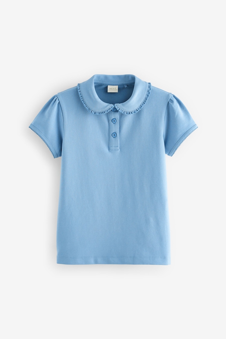 Blue Cotton Stretch Frill Collar School Polo Tops 2 Pack (3-16yrs) - Image 2 of 5