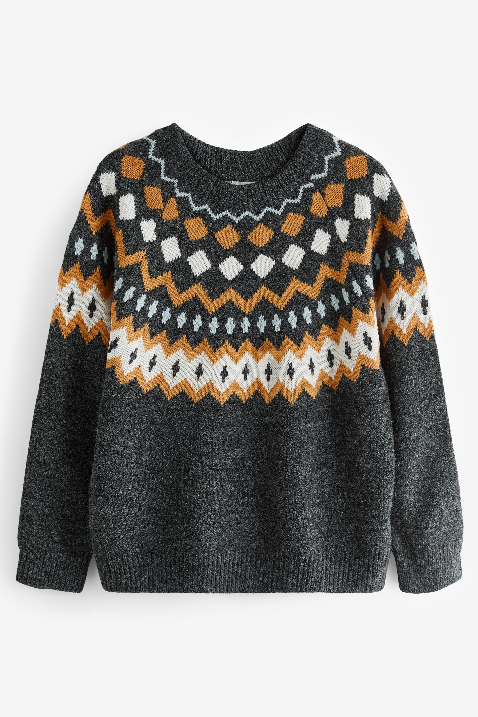 Apricot Grey Fairisle Neckline Wide Neck Jumper - Image 5 of 5