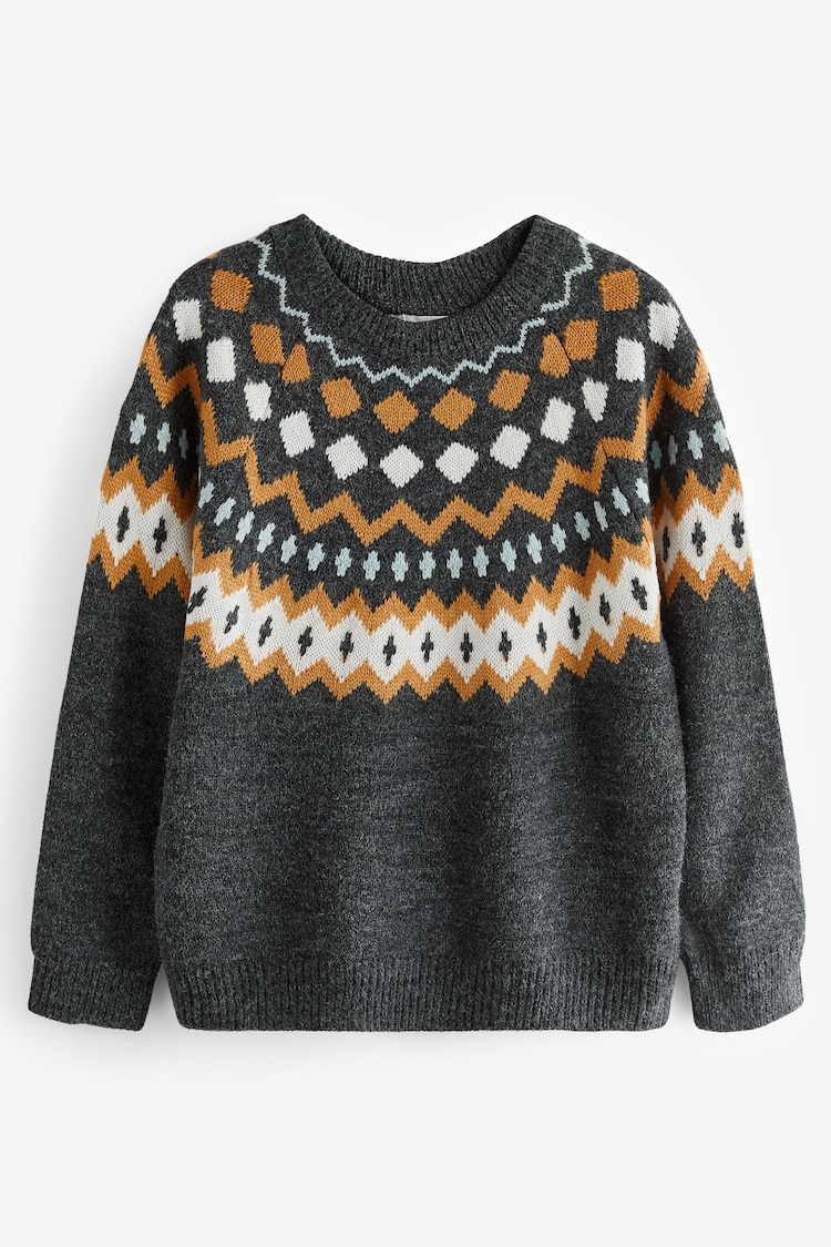 Apricot Fairisle Neckline Wide Neck Jumper - 圖片 5，共 5