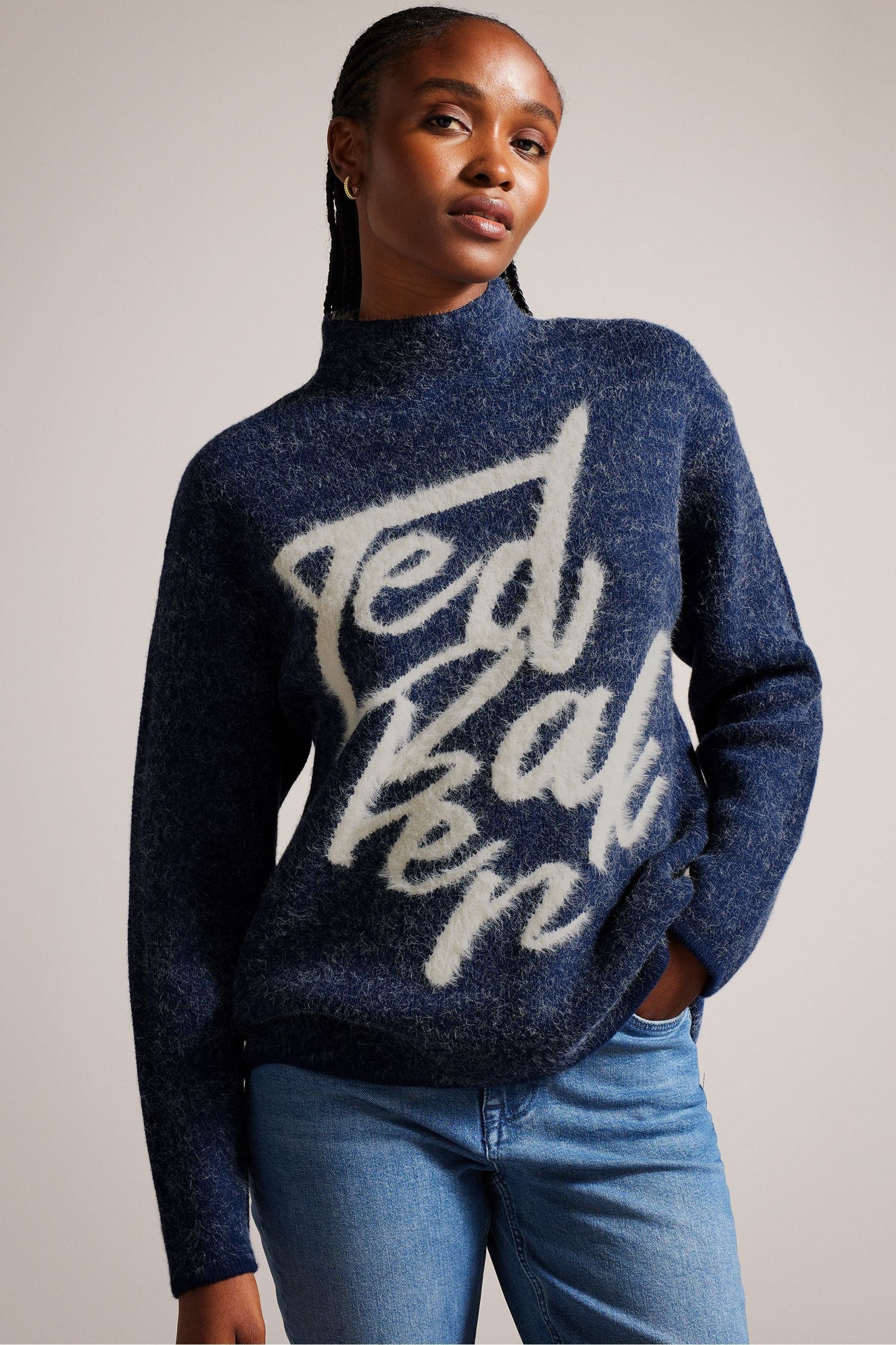 Buy Ted Baker Blue Branded Jacquard Knitted Jumper from Next Austria