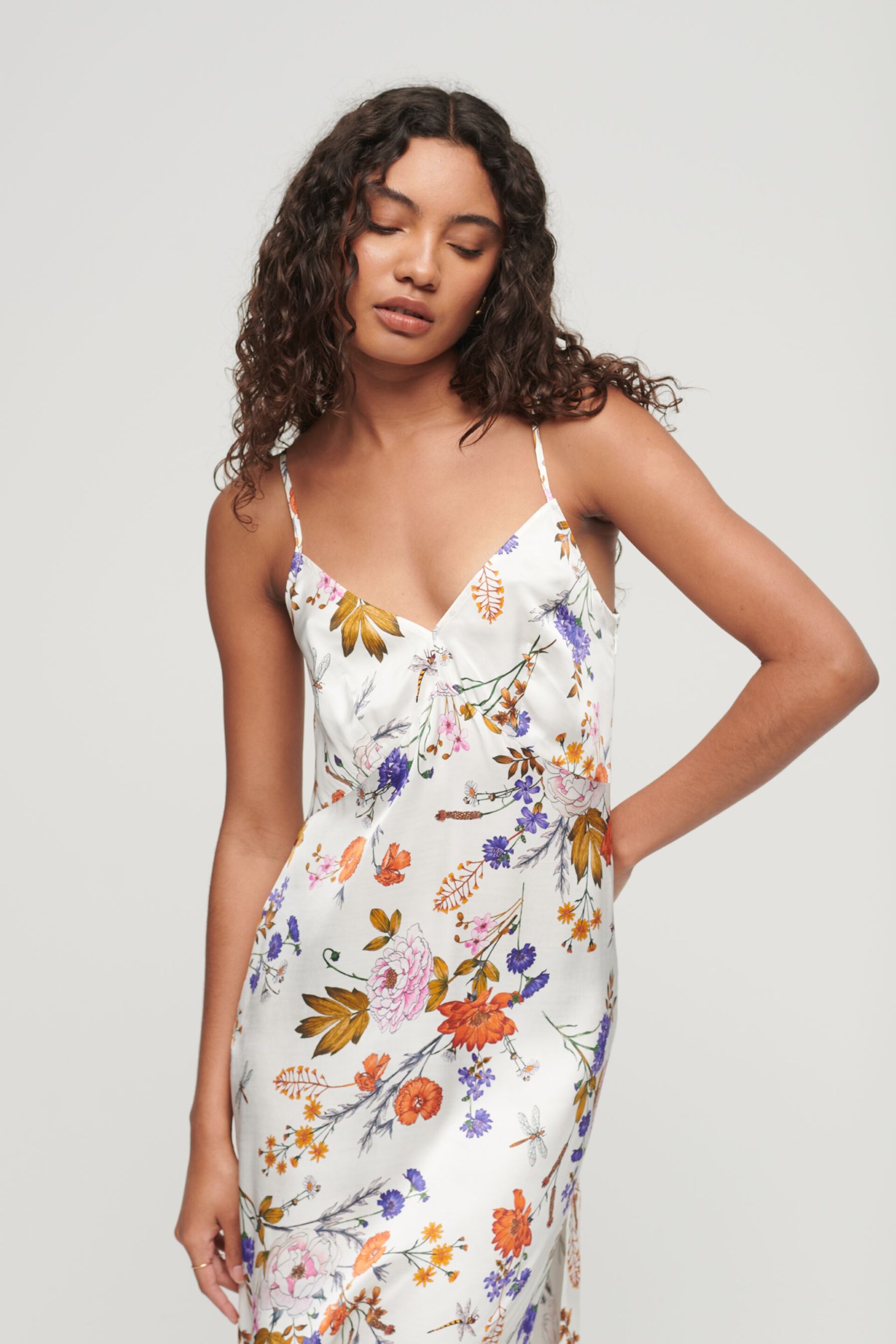 Superdry Cream Satin Cami Midi Dress - Image 2 of 4