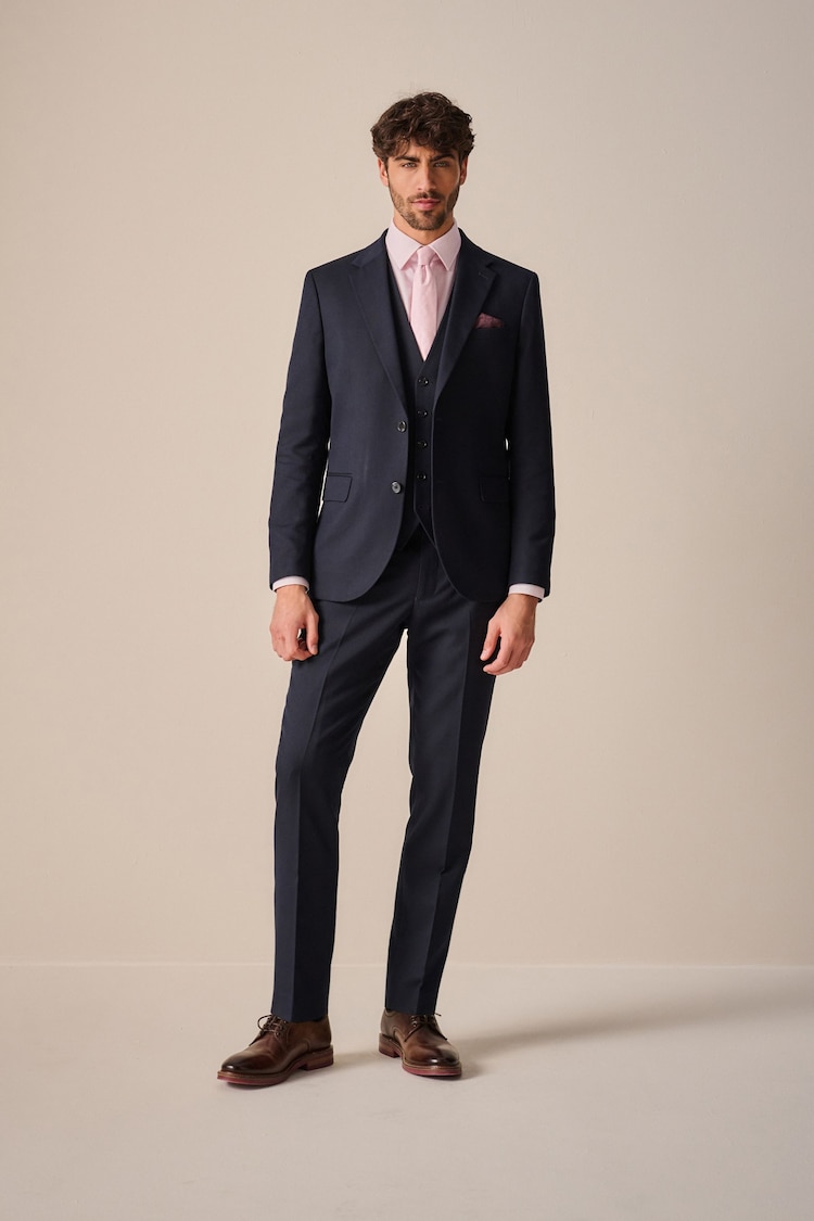 Navy Slim Fit Textured Suit Jacket - Image 2 of 11