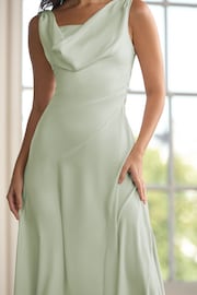 Lipsy Sage Green Petite Cowl Front Satin Maxi Bridesmaid Dress - Image 4 of 4