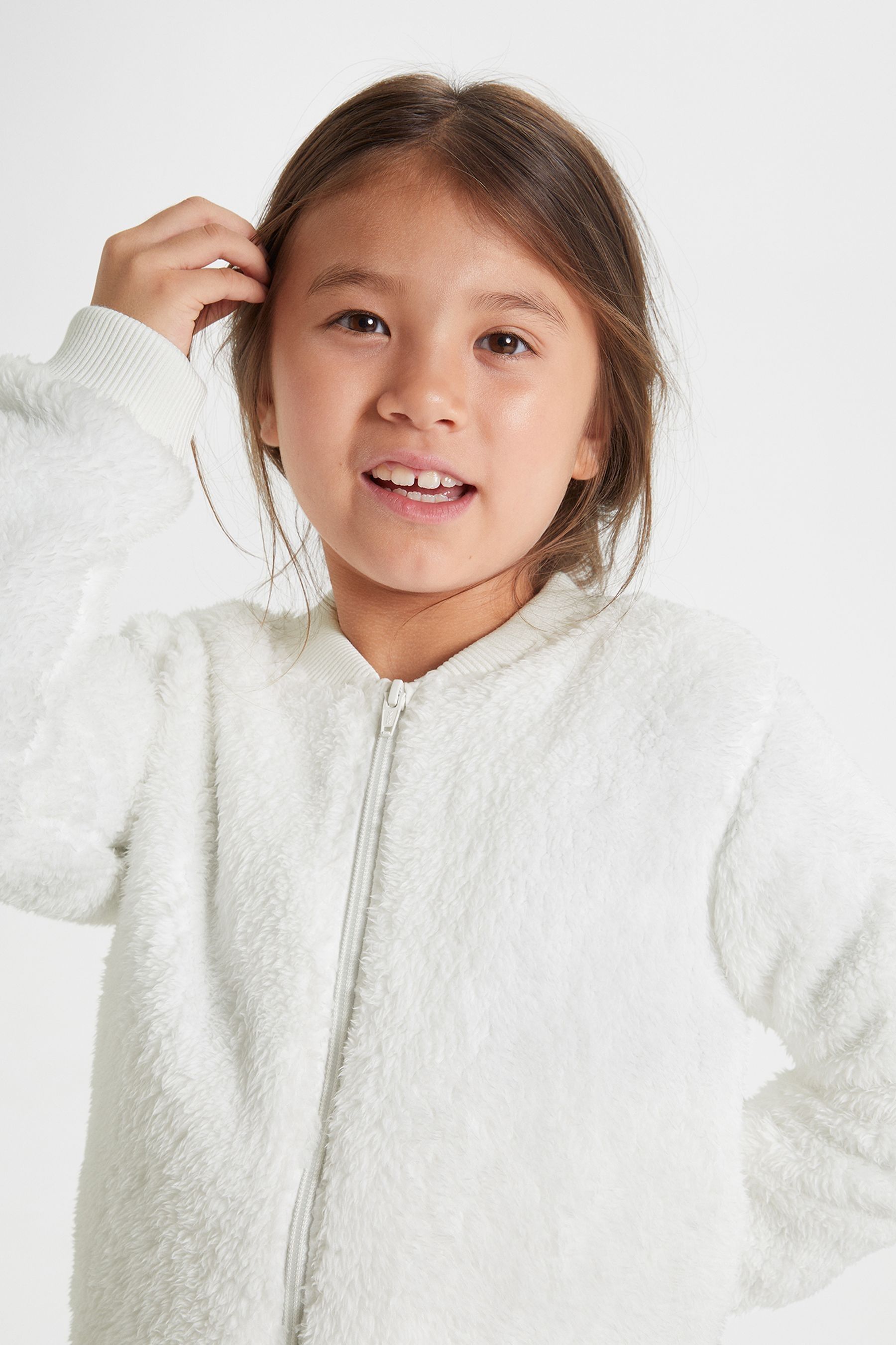 White teddy fleece jacket top