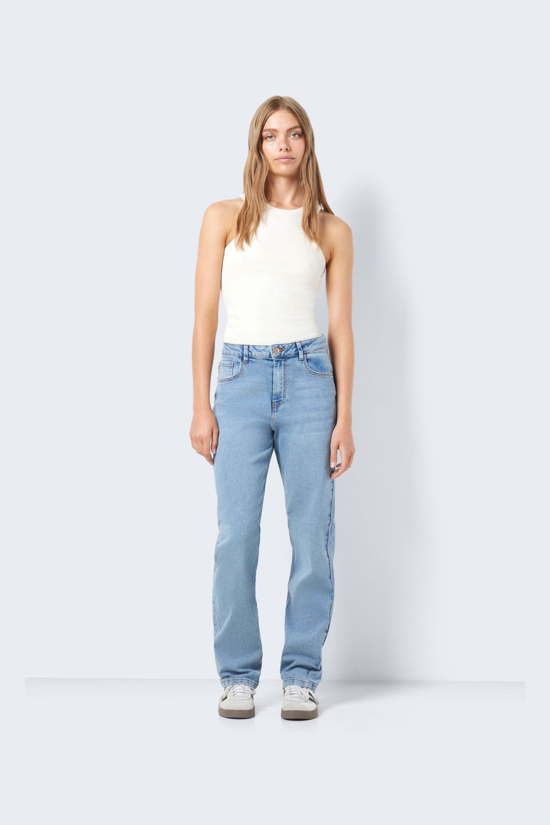 NOISY MAY Blue High Waisted Straight Leg Jeans - Image 4 of 8