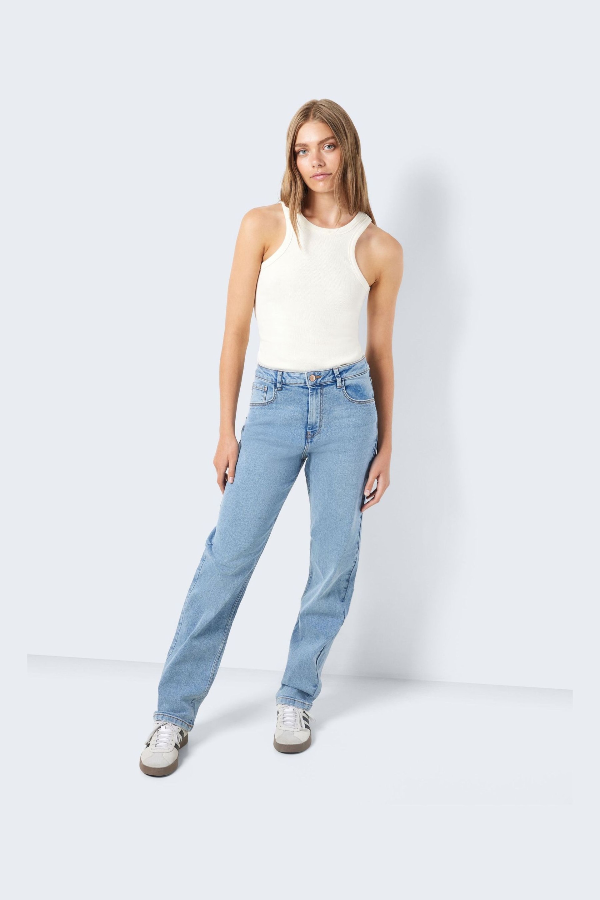 NOISY MAY Blue High Waisted Straight Leg Jeans - Image 6 of 8