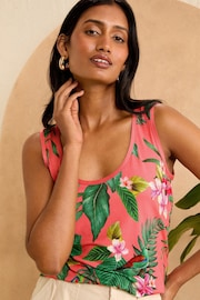 Love & Roses Pink Tropical Print Jersey Scoop Neck Vest Top - Image 1 of 4