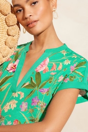 V&A | Love & Roses Green Floral Petite V Neck Jersey Short Sleeve T-Shirt - Image 2 of 4