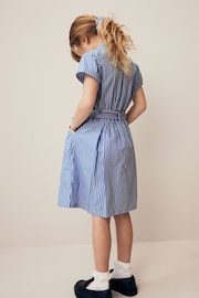 Blue Stripe 100% Cotton Rich Belted School Dress With Scrunchie (3-14yrs) - Image 3 of 9