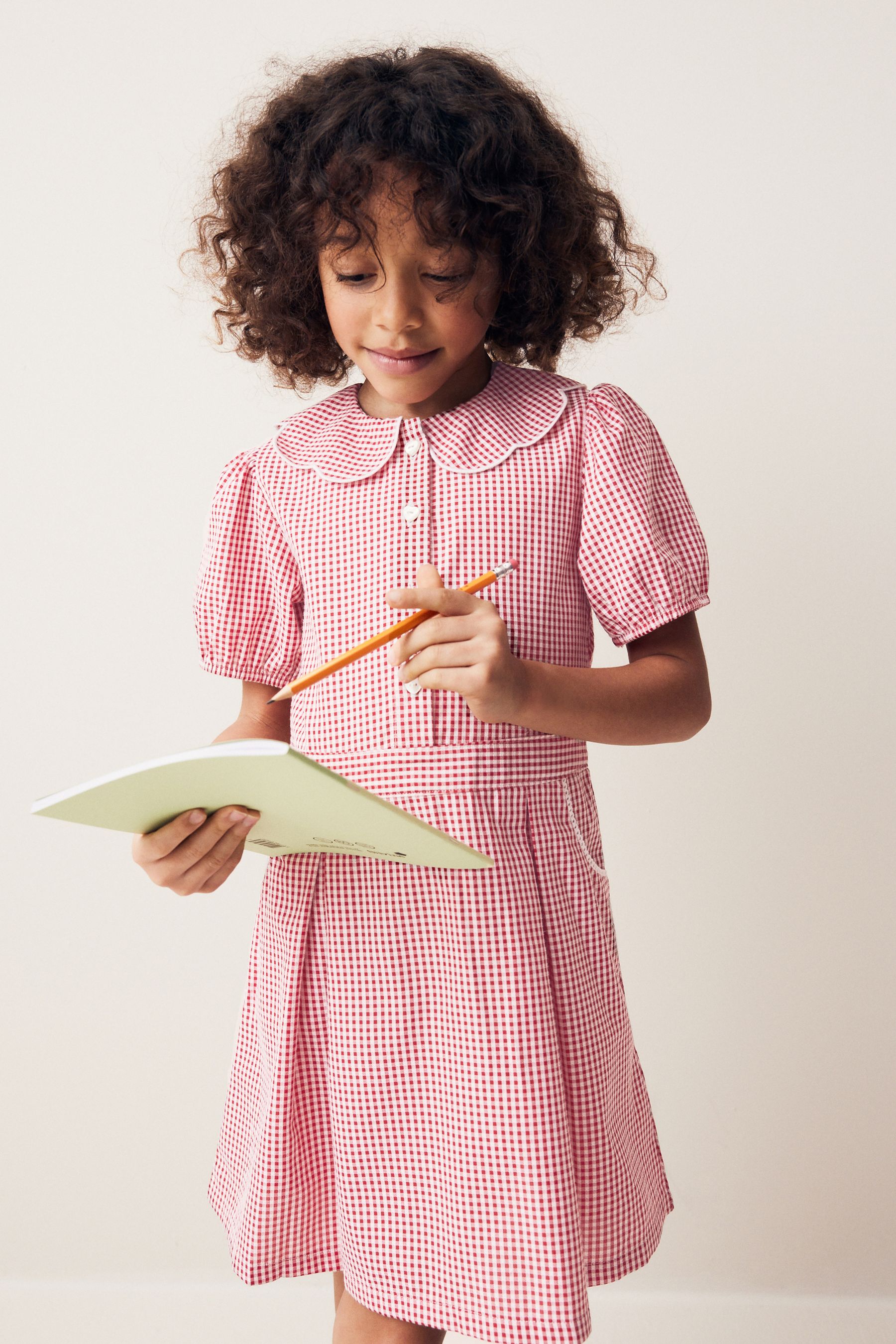 Girls red gingham school dress hot sale