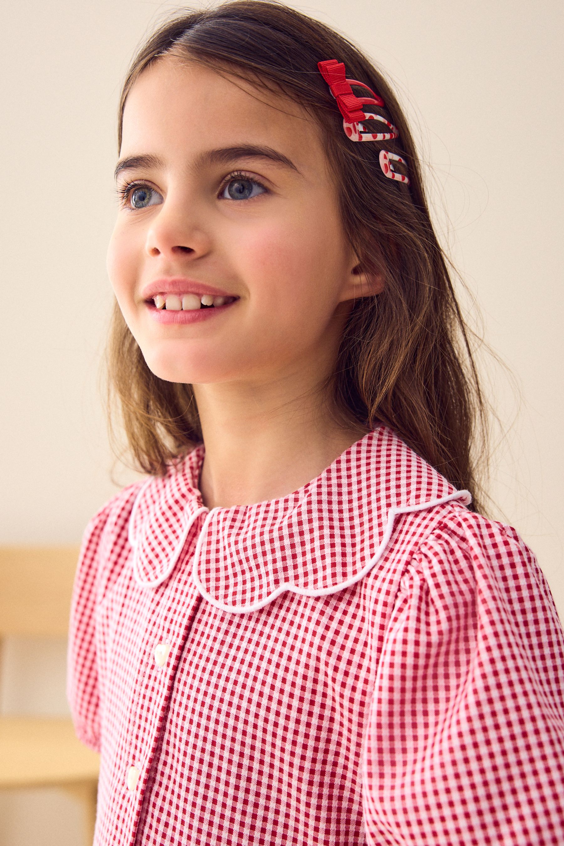 Red Cotton Rich Scalloped Collar Gingham School Dress 3 14yrs