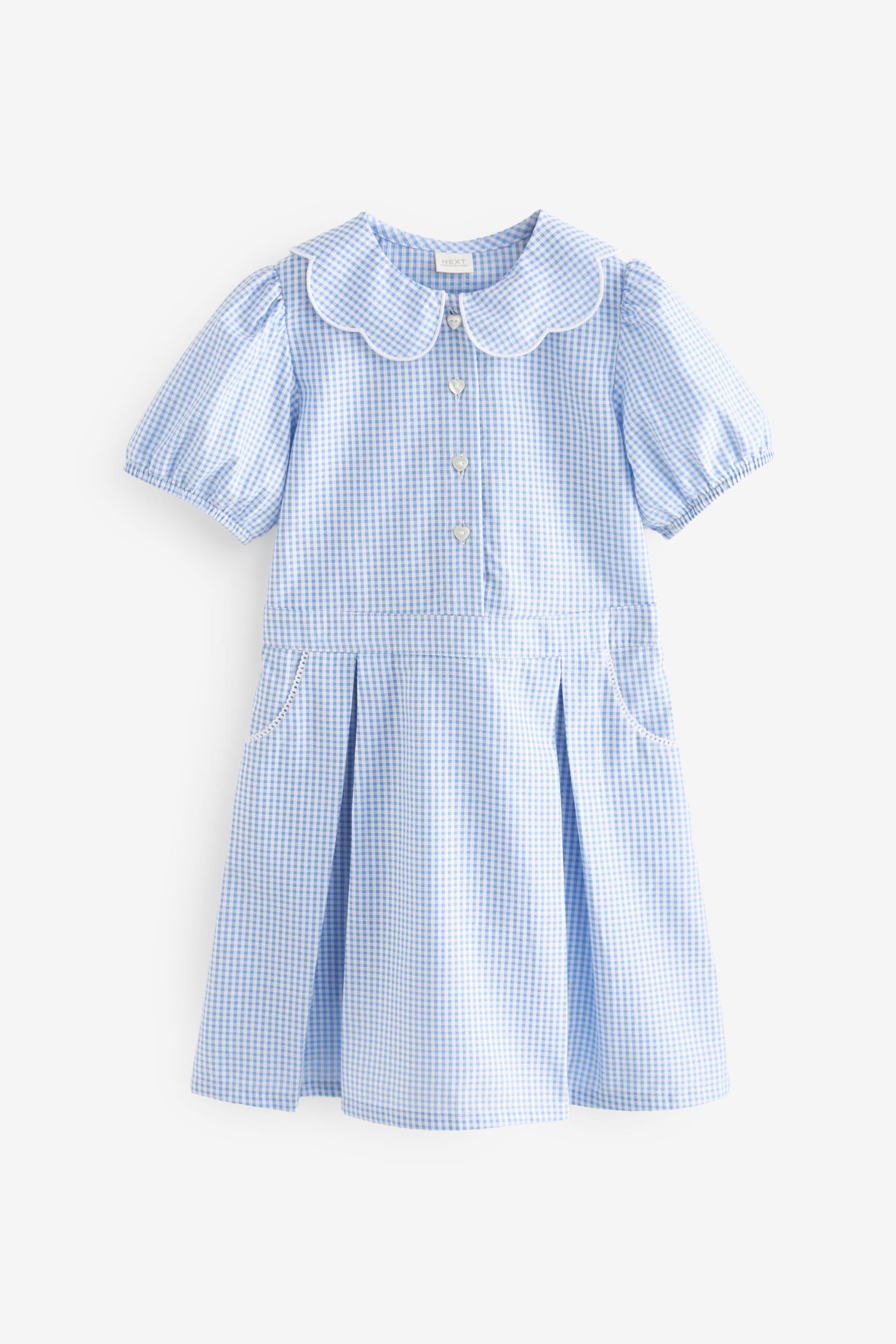 Blue Cotton Rich Scalloped Collar Gingham School Dress (3-14yrs) - Image 5 of 8