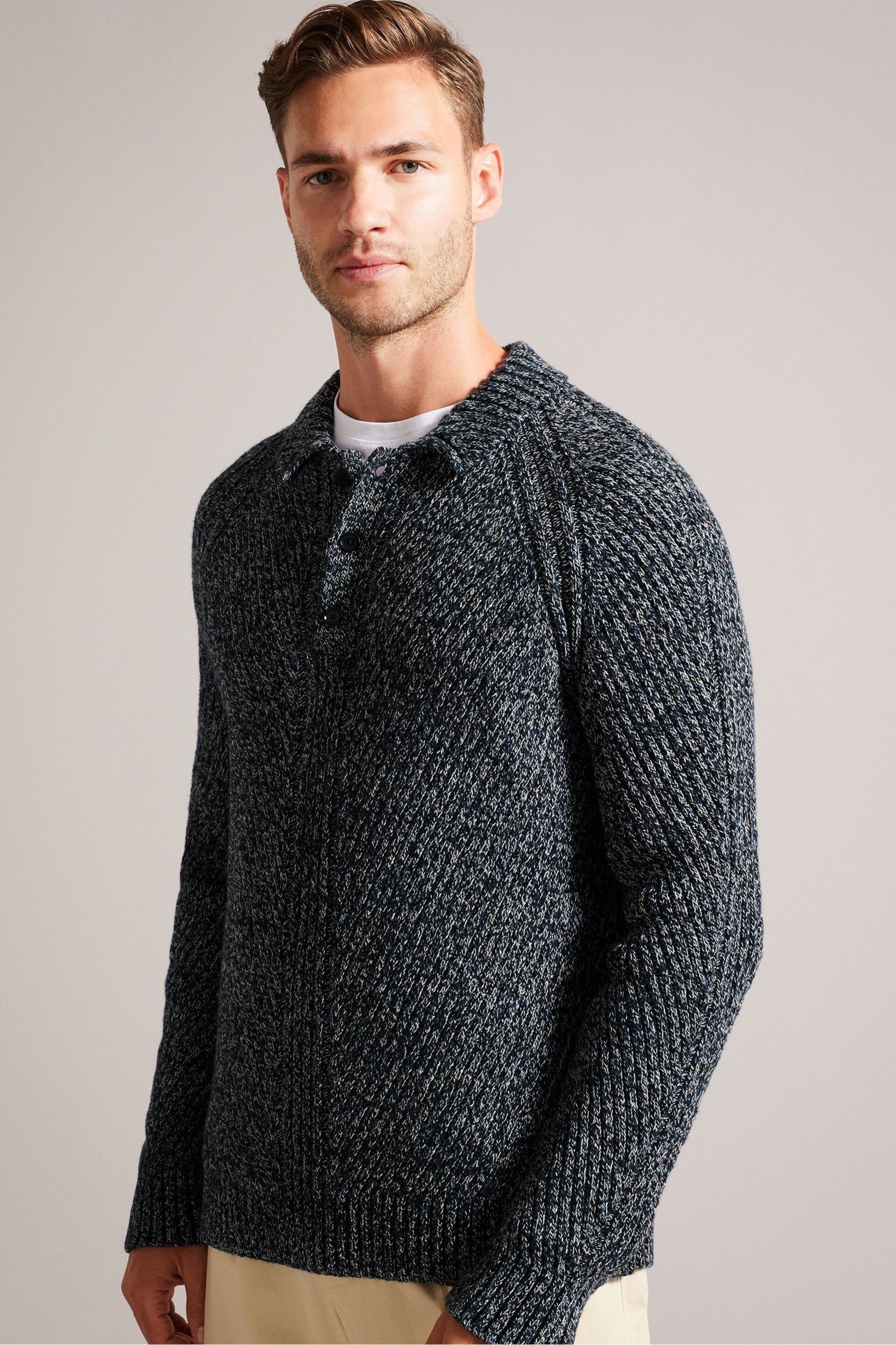Ted Baker Blue Twisted Engineered Ribbed Jumper - Image 1 of 6