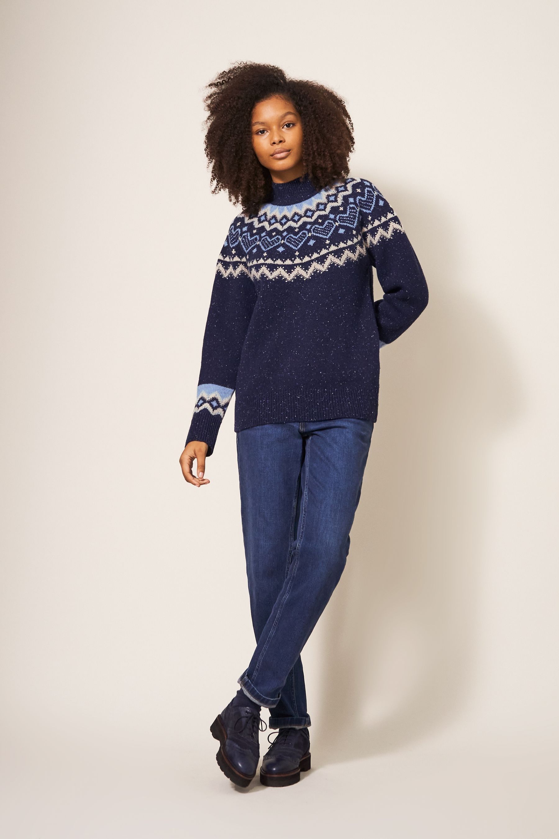 Buy White Stuff Blue Heart Longline Fairisle Pattern Jumper from Next Luxembourg