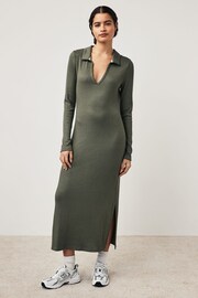 Khaki Midi Ribbed Dress - Image 2 of 7