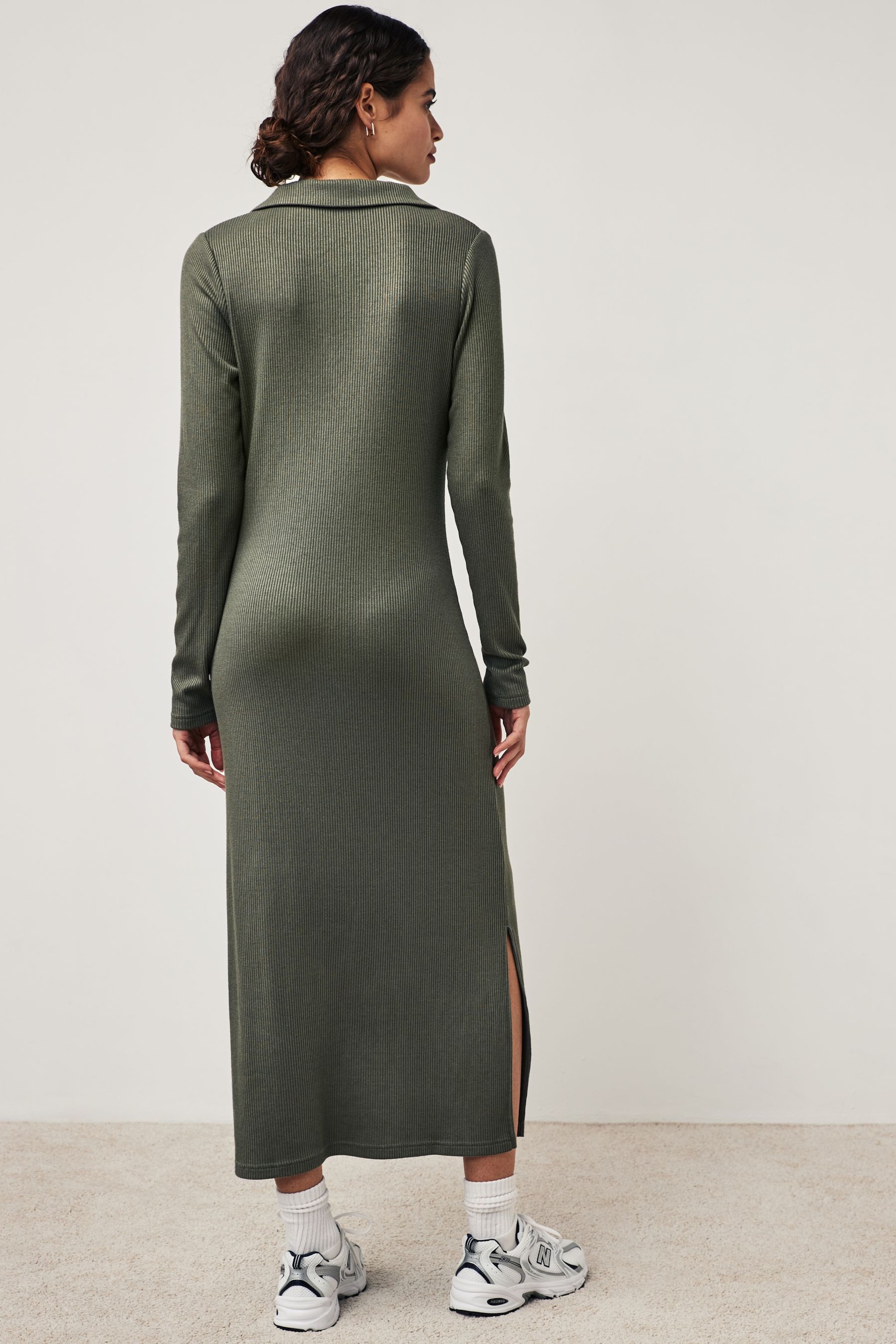 Khaki Midi Ribbed Dress - Image 3 of 7