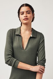 Khaki Midi Ribbed Dress - Image 4 of 7