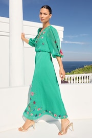 V&A | Love & Roses Green Embroidered Scallop Neck Dobby Midi Dress d - Image 4 of 4