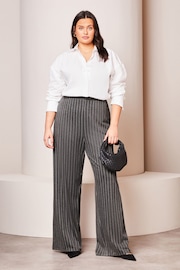 Lipsy Grey Pinstripe Curve High Waist Wide Leg Tailored Trousers - Image 3 of 4