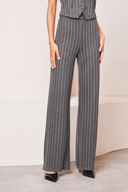 Lipsy Grey Pinstripe Petite High Waist Wide Leg Tailored Trousers - Image 1 of 4