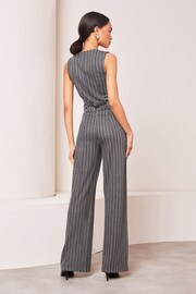 Lipsy Grey Pinstripe Petite High Waist Wide Leg Tailored Trousers - Image 2 of 4