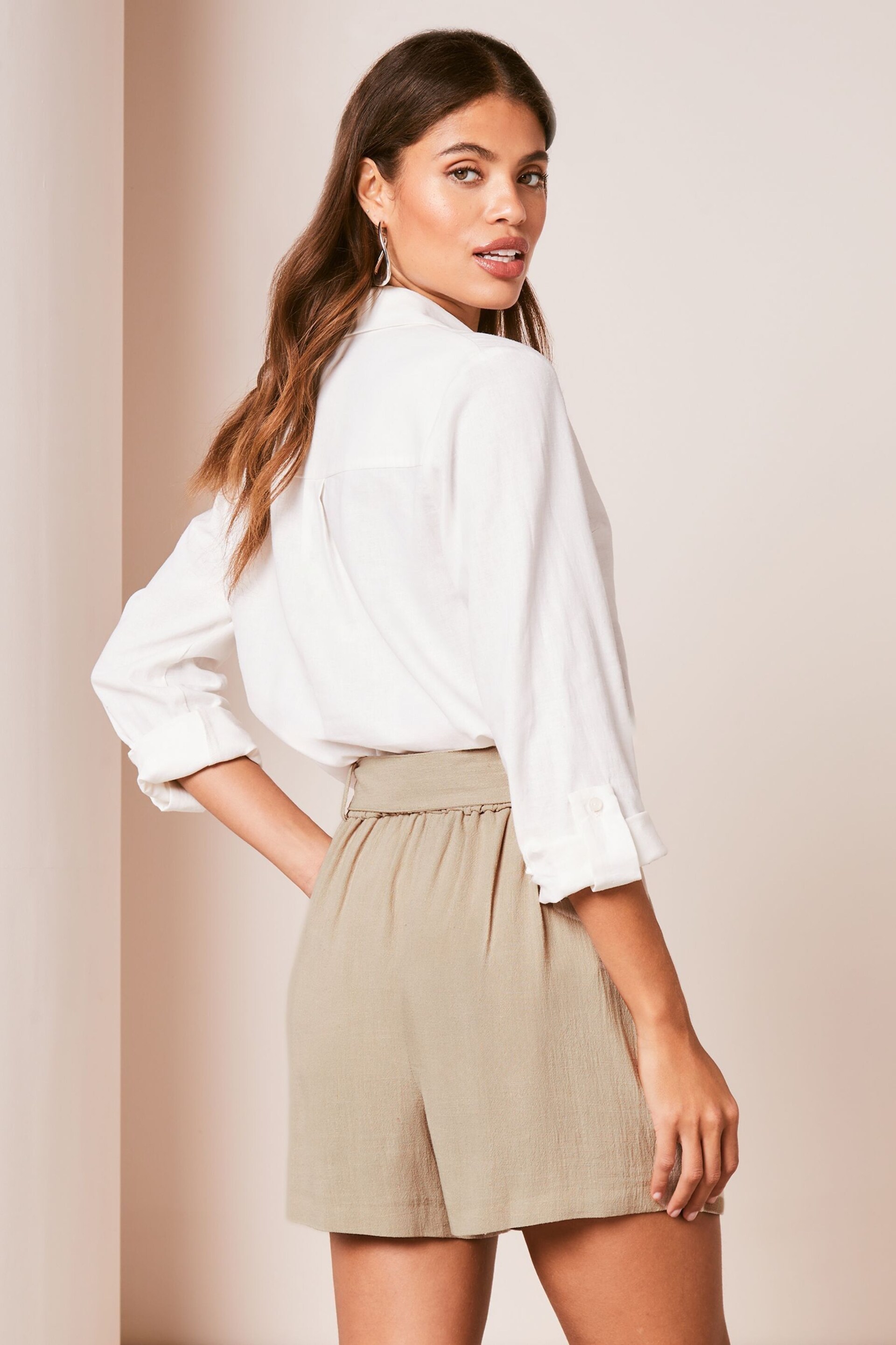Lipsy Camel Belted Shorts With A Touch Of Linen - Image 2 of 4