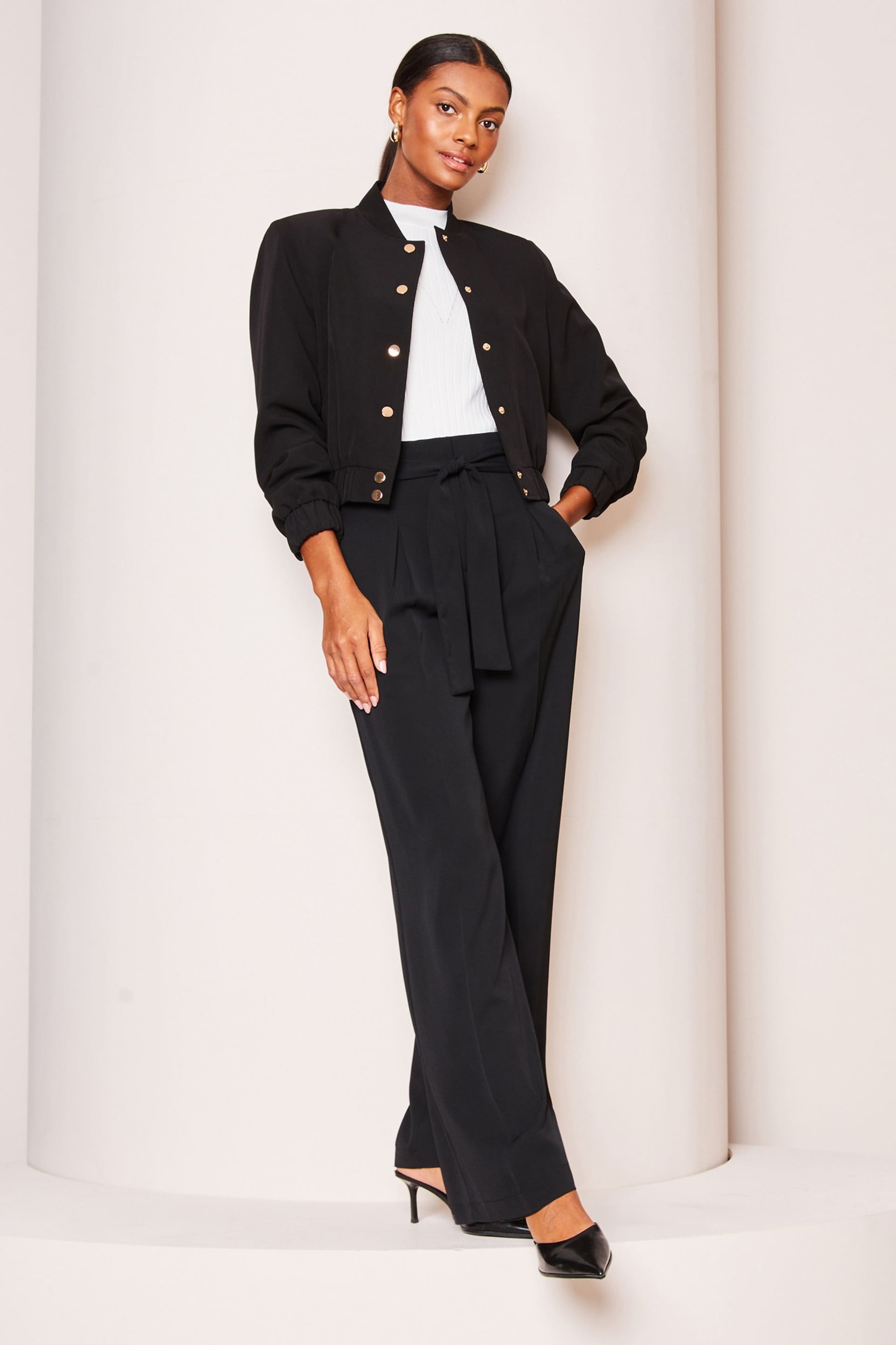 Lipsy Black Belted Wide Leg Trousers - Image 3 of 4